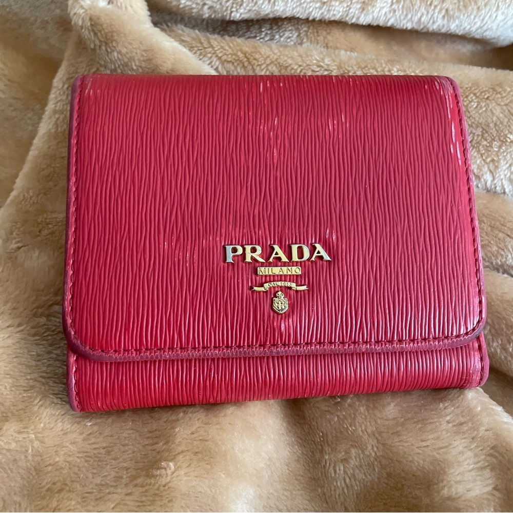 Prada red saffiano trifold wallet